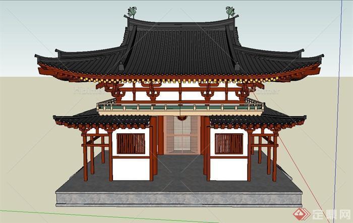 古典中式單層雙檐寺廟建筑SU模型設(shè)計(jì)詳解